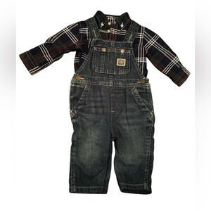 POLO RALPH LAUREN BABY BOY Size 6M Jean Overalls & Collar Shirt SET